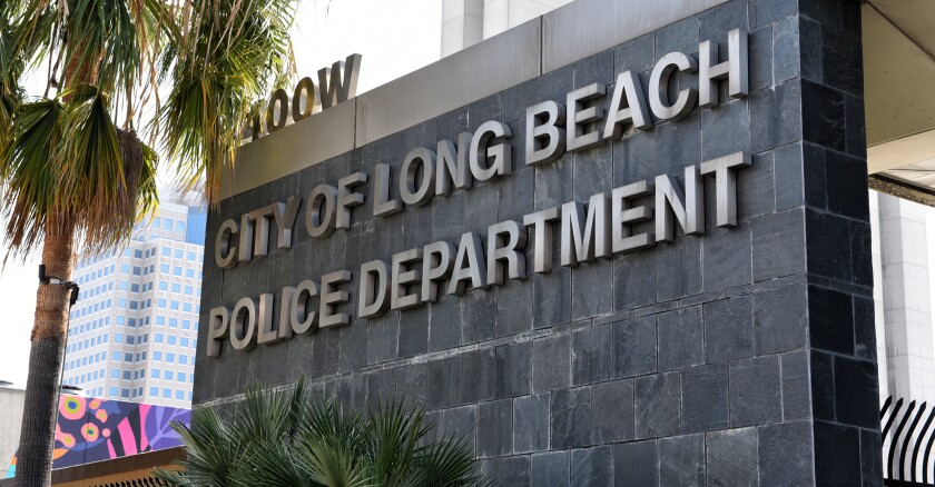 Signage outside of the Long Beach, Calif., Police Department building.