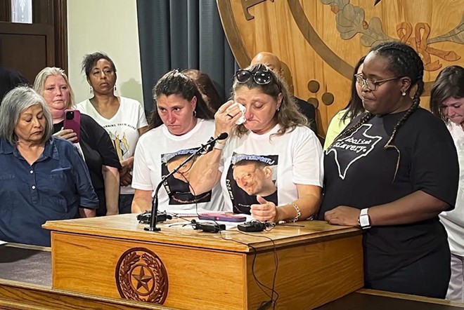 Kristie Williams cries as she speaks of her brother, 35-year-old Tommy McCullough, who died in an uncooled Texas prison last month. - Texas Tribune / Jolie McCullough