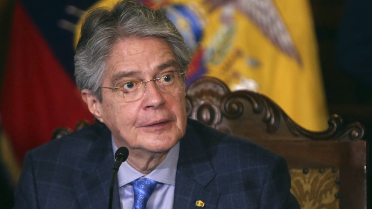 Ecuador's President Guillermo Lasso speaks during a meeting in the Carondelet Palace in Quito on November 10, 2021. 