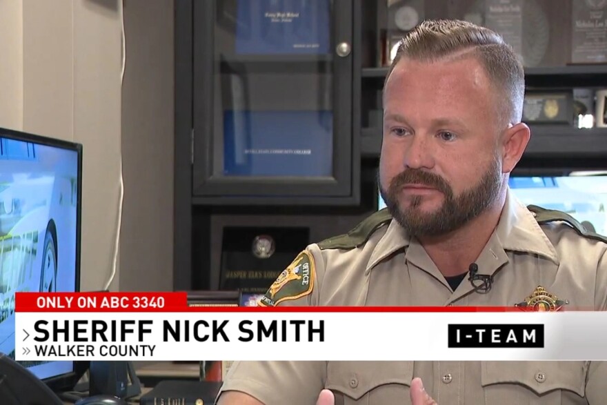  Walker County Sheriff Nick Smith is interviewed by a reporter with ABC 33/40, a Birmingham, Alabama-based television station, on a broadcast that aired in March. The family of a man who died in a holding cell while experiencing drug withdrawal in the county jail has filed a federal lawsuit against Smith, his deputies, and other jail employees.(SCREENGRAB OF ABC 33/40 BROADCAST)