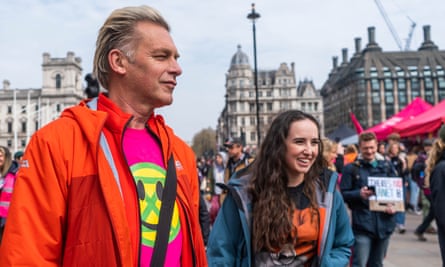 With his stepdaughter Megan at Extinction Rebellion’s Big One climate protest in London in April.