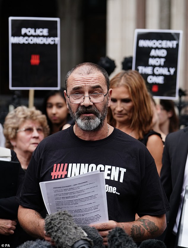 Andrew Malkinson reads a statement outside the Royal Courts of Justice in London on 26 July 2023