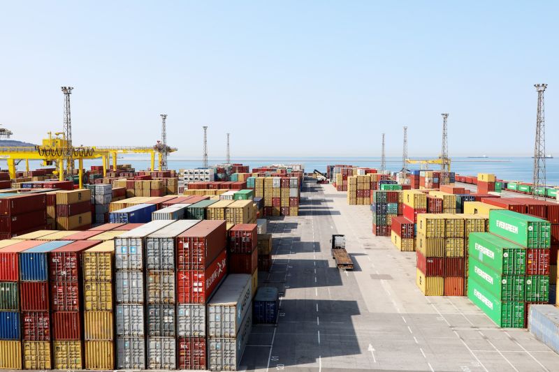 Containers are seen at Pier VII at Trieste’s new port in Trieste, Italy.