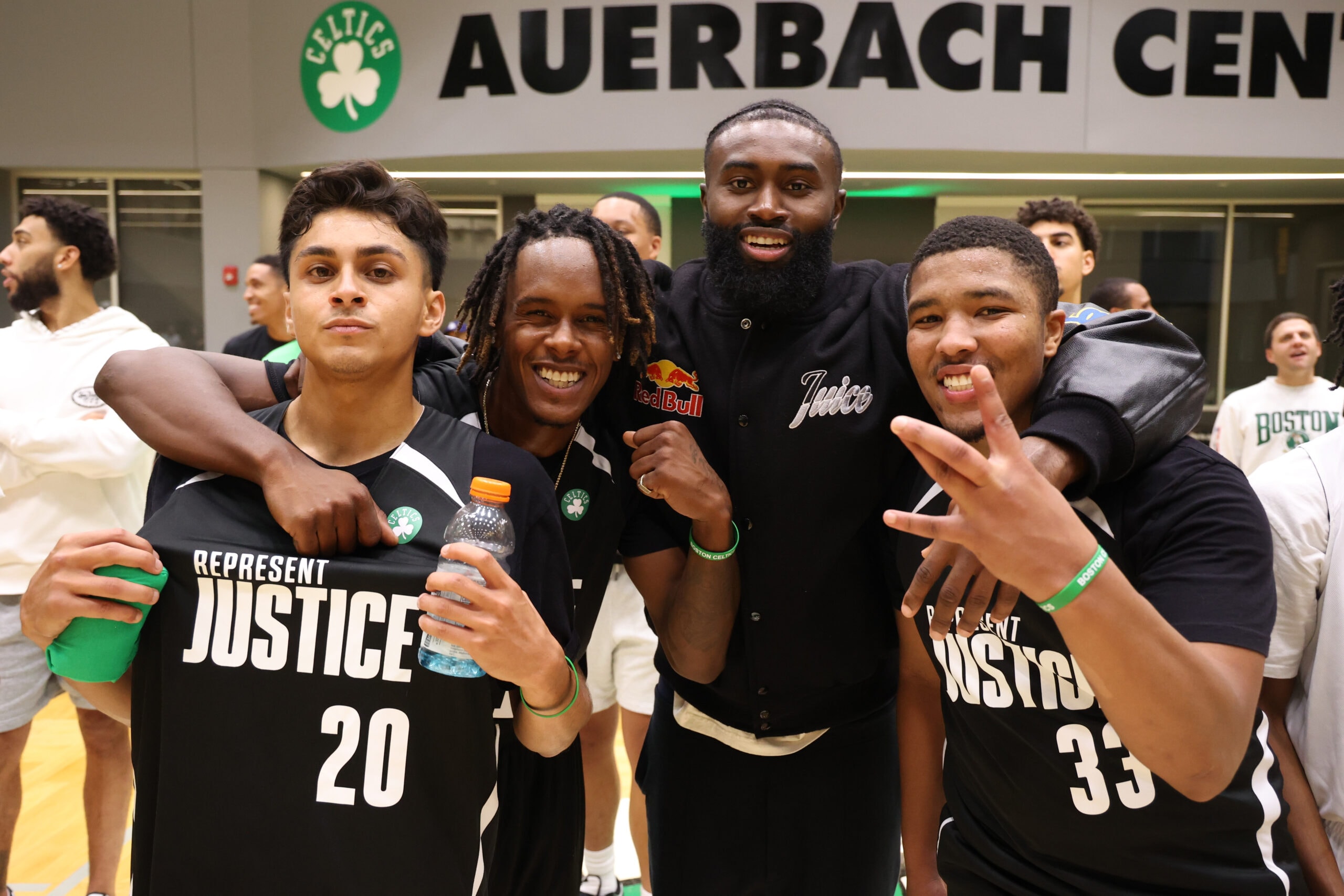 Jaylen Brown meets with young people at a 