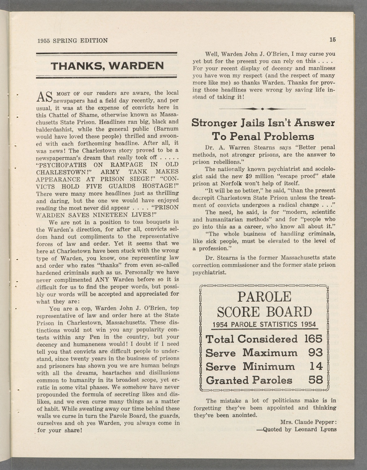 The Mentor. Vol. 57, 1955. Charlestown, Mass.: Massachusetts State Prison.