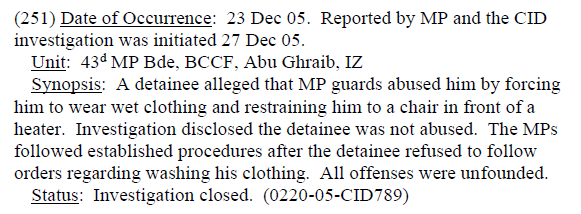 Figure 2: Case summary written by the Criminal Investigation Division of the US Army published on 13 January 2006