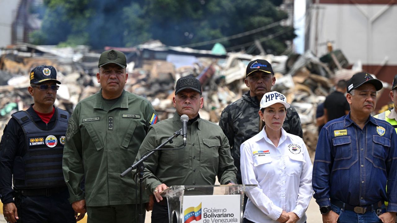 Venezuela Minister of the Interior and Justice, Admiral Remigio Ceballos, speaks during a press conference in the Tocoron prison in Aragua State, Venezuela, on September 23.