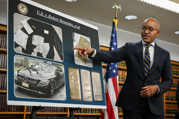 Damian Williams, U.S. attorney for the Southern District of New York, speaks during a press conference after announcing that Sen. Robert Menendez has been indicted on corruption charges charges on Sept. 22, 2023, in New York City. 