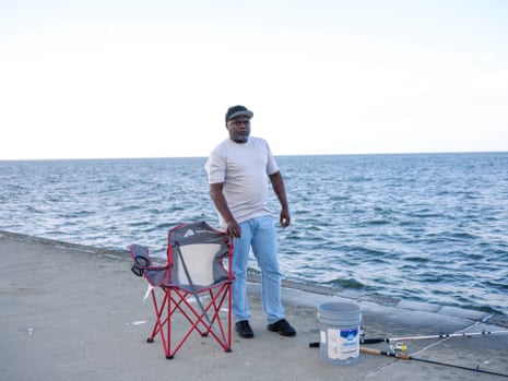 Paul Stone fishes at Lake Lake Pontchartrain in New Orleans, Louisiana.