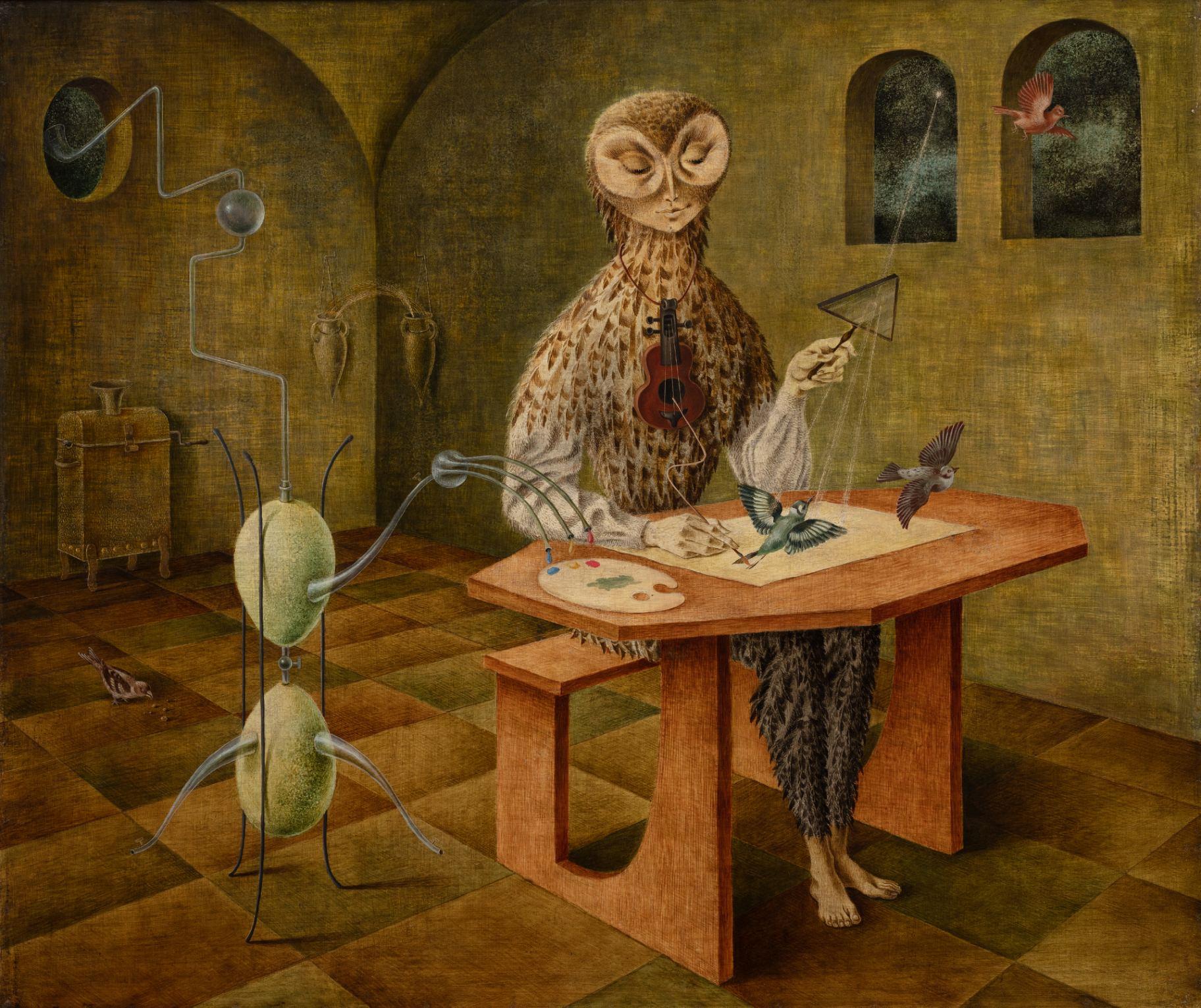 Remedios Varo. Creación de las aves (Creation of the Birds), 1957. Museo de Arte Moderno. INBAL/Secretaría de Cultura. © 2023 Remedios Varo, Artists Rights Society (ARS), New York / VEGAP, Madrid. Photo by Rodrigo Chapa.