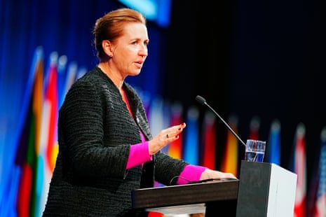 Prime minister of Denmark, Mette Frederiksen, speaking at the Nato parliamentary assembly in Copenhagen.