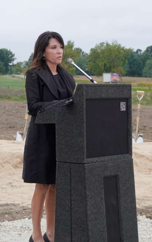 Rep. Angela Rigas, R-Caledonia Township, spoke at the Dutton Elementary groundbreaking ceremony 