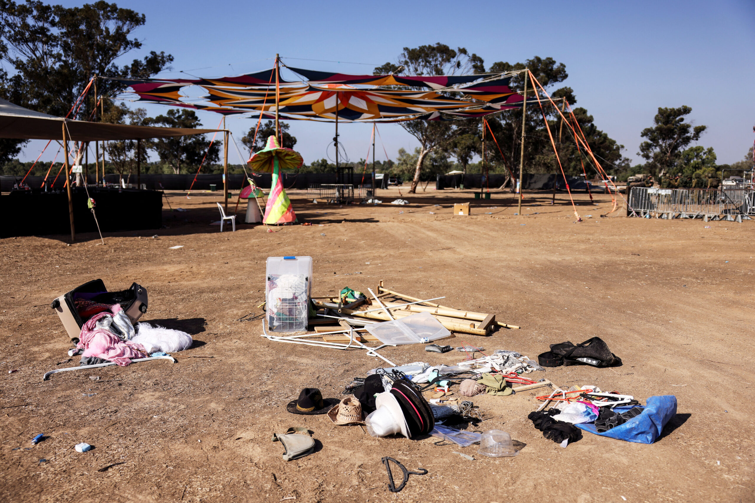 Aftermath of an attack on the Nova Festival by Hamas gunmen from Gaza near Israel's border with the Gaza Strip, in southern Israel