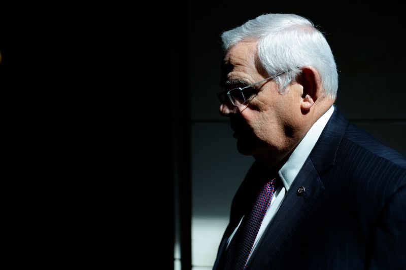 Then-Senate Foreign Relations Committee Chairman Bob Menendez arrives for a closed-door briefing by intelligence officials at the U.S. Capitol in Washington.