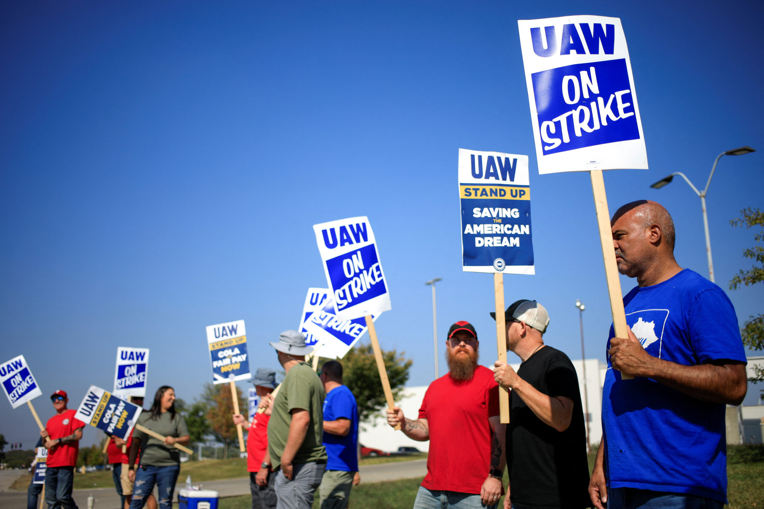 United Auto Workers (UAW) union members picket outside Ford's Kentucky truck plant