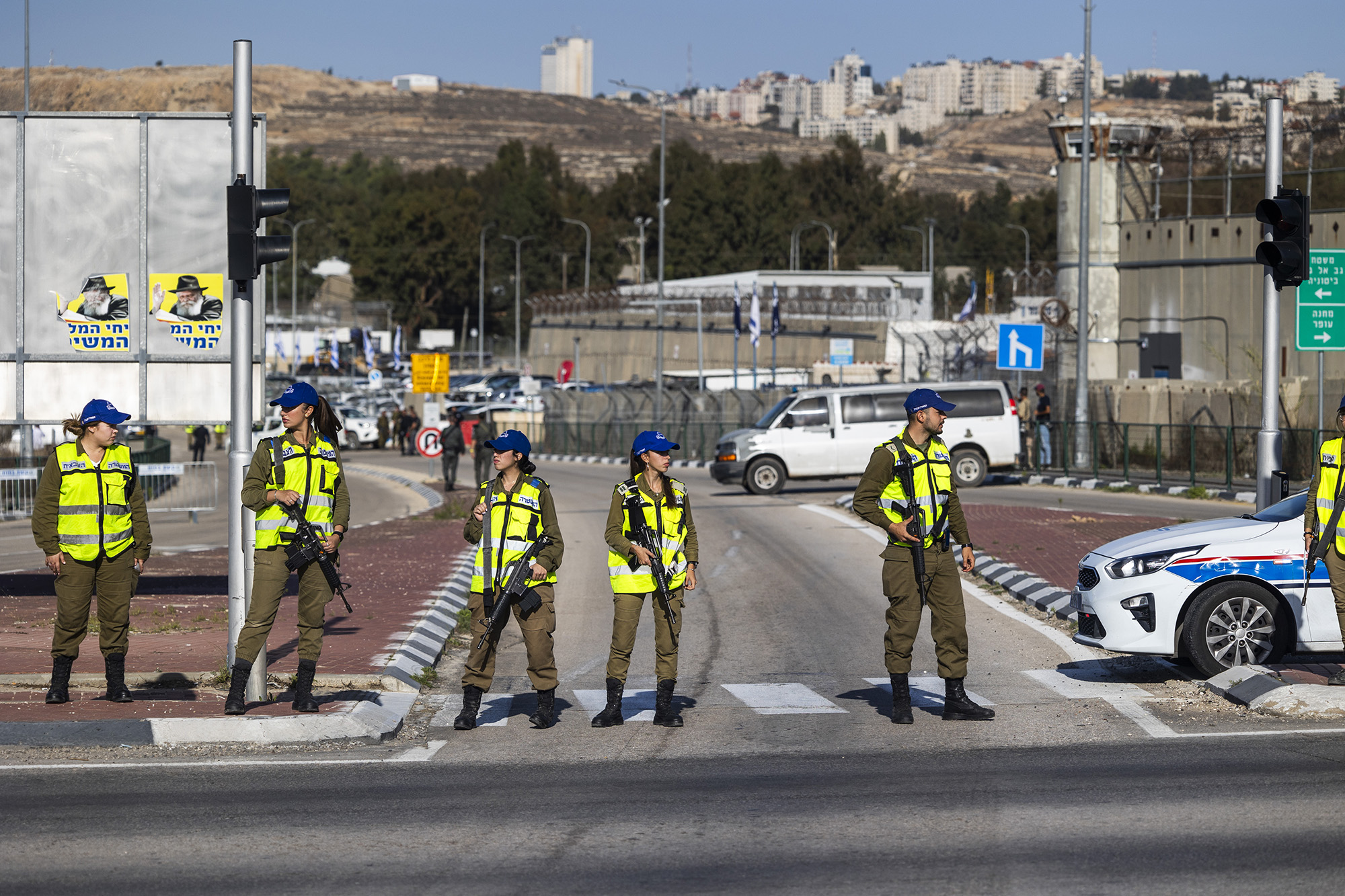 Israeli military police guard the entrance to Ofer Israeli military prison on November 24.