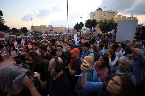 Families of Israeli hostages held by Hamas in Gaza and anti-government protesters stage a demonstration near Prime Ministry Office demanding the release of hostages, on November 18, 2023, Jerusalem.