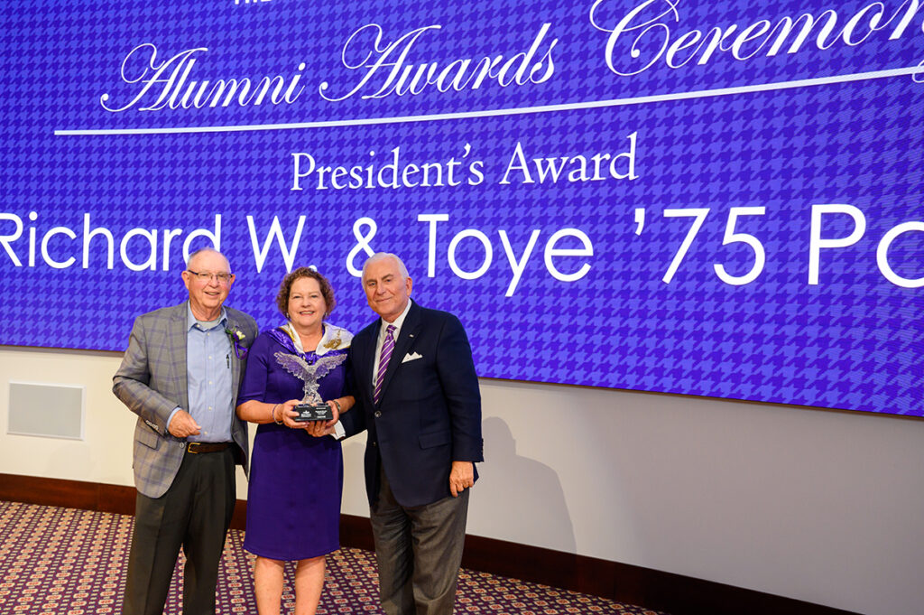 President’s Award winners Richard W. and Toye Payne, Class of 1975, pictured with HPU President Nido Qubein, are mentors, friends and a constant source of inspiration for many in the High Point and HPU community.