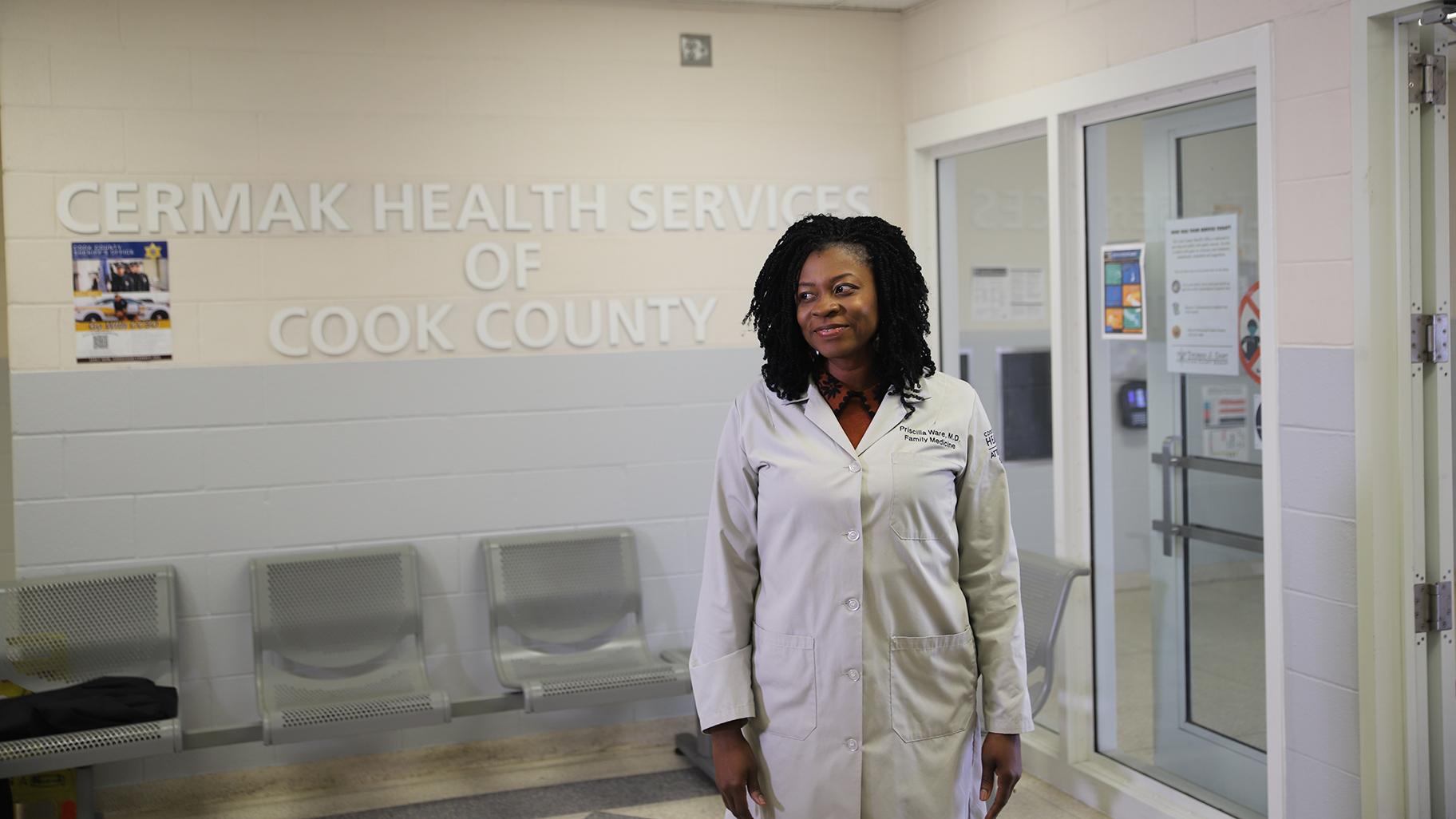 Dr. Priscilla Ware, who oversees Cook County Correctional Health and is medical director of Cermak Health Services talks about the health conditions of those who have died due to smoked paper soaked in drugs on Oct. 12. Ware explained how quickly people can die from smoking the papers. (Cary Robbins / DePaul)