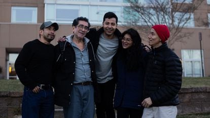 Samantha Jirón with other Nicaraguan exiles from the February 9 flight. 