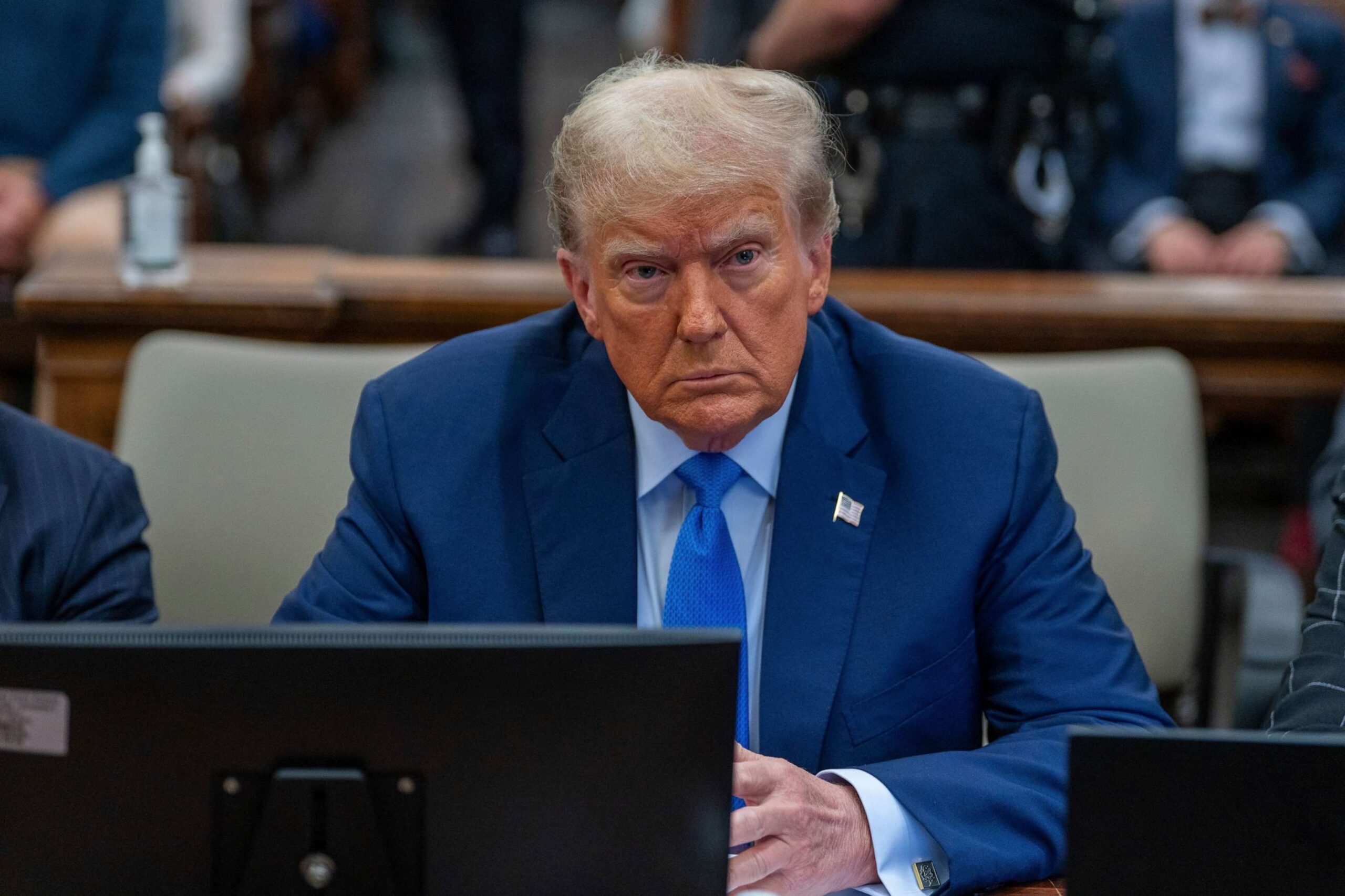 PHOTO: Former President Donald Trump waits to take the witness stand at New York Supreme Court in New York on Monday, Nov. 6, 2023. (David Dee Delgado/Pool Photo via AP)