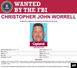 Christopher Worrell disappeared days before he was supposed to be sentenced for his role in the U.S. Capitol riot. He was rearrested and was sentenced on Jan. 4, 2024, to 10 years in prison. (FBI via AP)