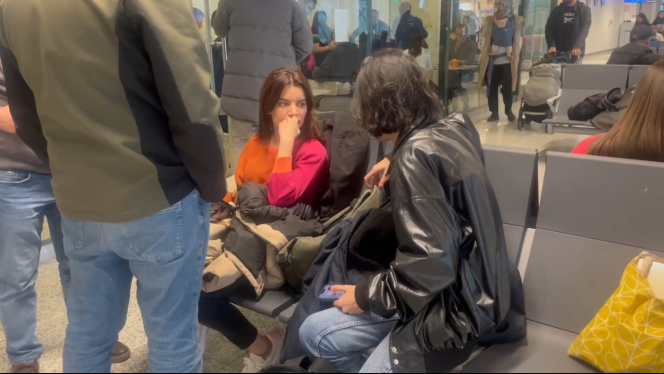 Journalist Sevinc Vaqifqizi at Istanbul airport on November 20, 2023, as she prepared to return to Baku, where Ulvi Hasanli, director of Abzas Media, had already been arrested.