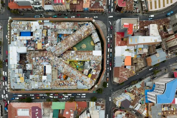 An aerial view of the sprawling jail in Bolivia's capital, La Paz