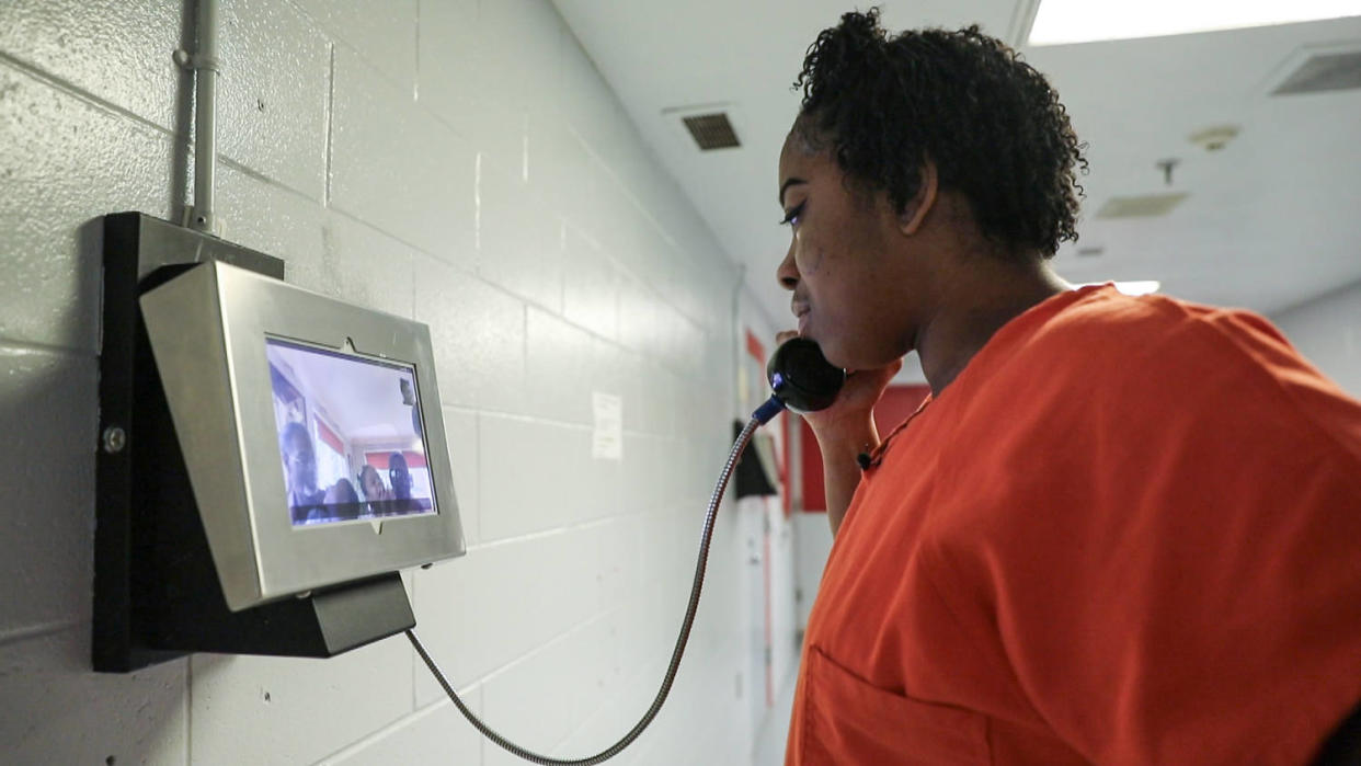 Reekila Harris-Dudley during a video visit with her family (NBC News)