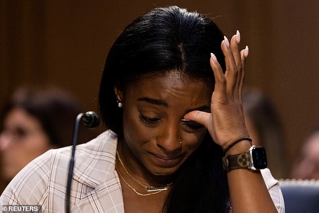 Simone Biles publicly broke her silence in January 2018, revealing in a powerful tweet that she was one of Nassar's victims. (Pictured: Biles testifying during the 2021 Senate Hearing)