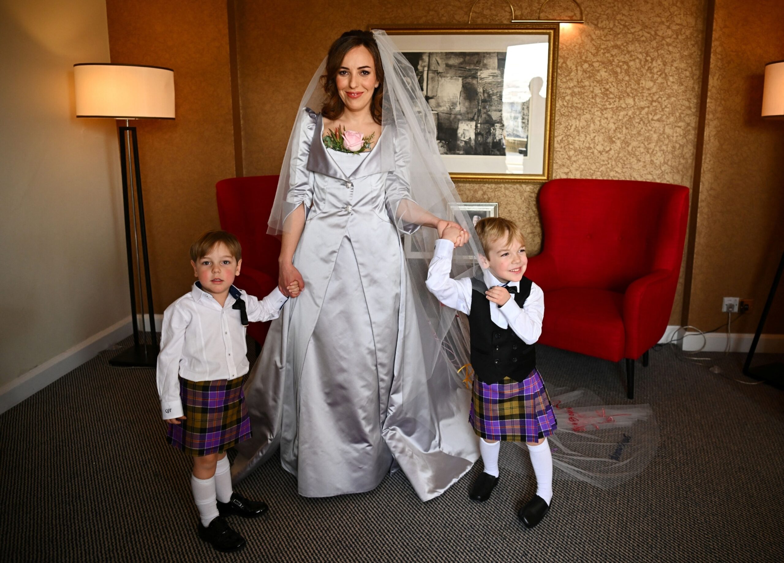 PHOTO: Stella Moris, the partner of Wikileaks founder Julian Assange, is photographed with their sons Max, 3, and Gabriel, 4, at a hotel in London on March 23, 2022 in London, England.