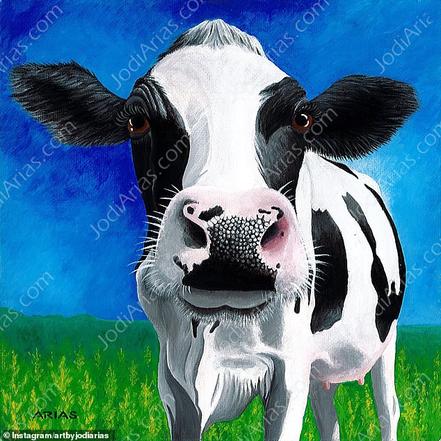 Arias said she was recently commissioned to paint a cow for a fan, after 'someone I really couldn’t turn down asked me to paint one for her office'