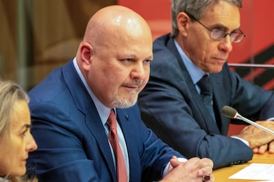 ICC Prosecutor Karim Khan speaks at the UN Security Council amid Russia's war in Ukraine in April 2022. Reuters