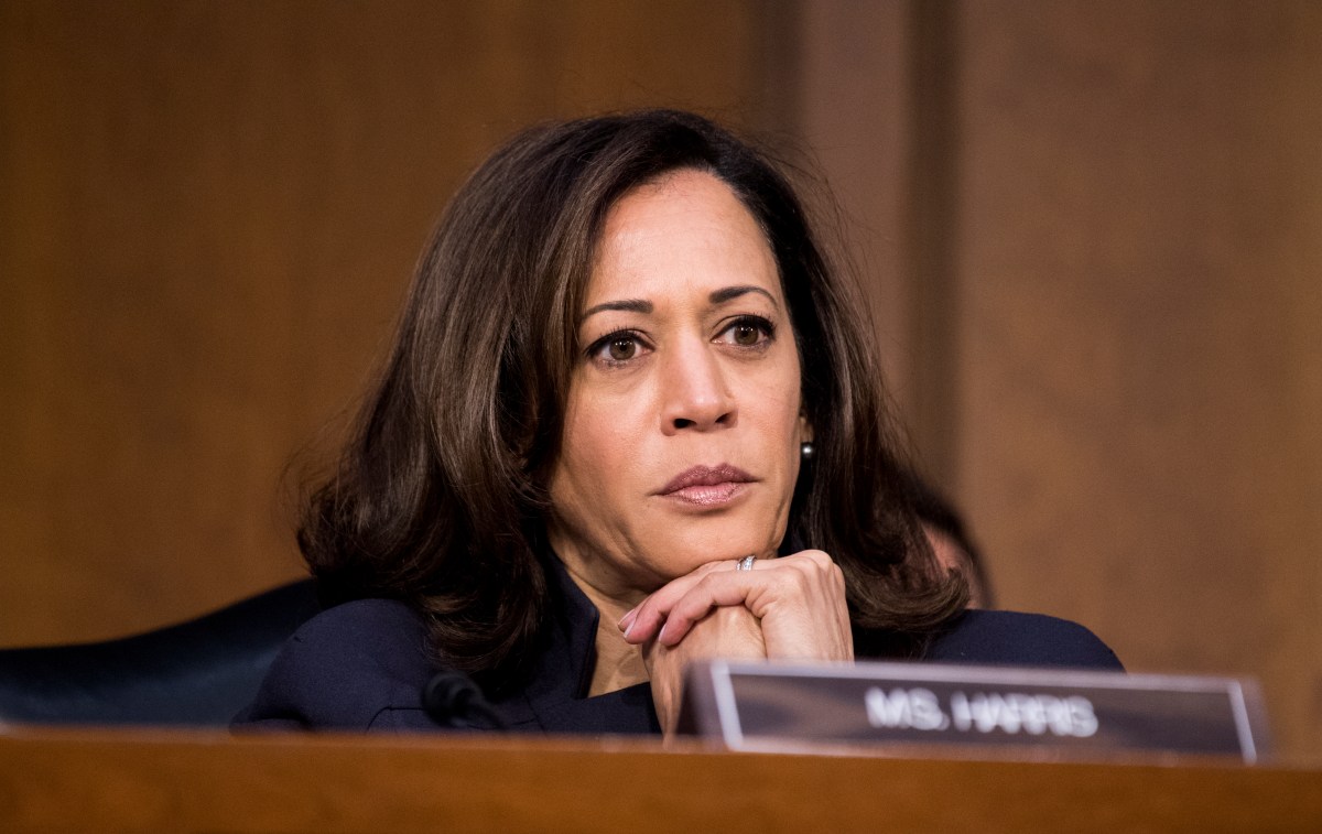 UNITED STATES - JANUARY 16: Sen. Kamala Harris, D-Calif., listens during the Senate Judiciary Committee hearing on 