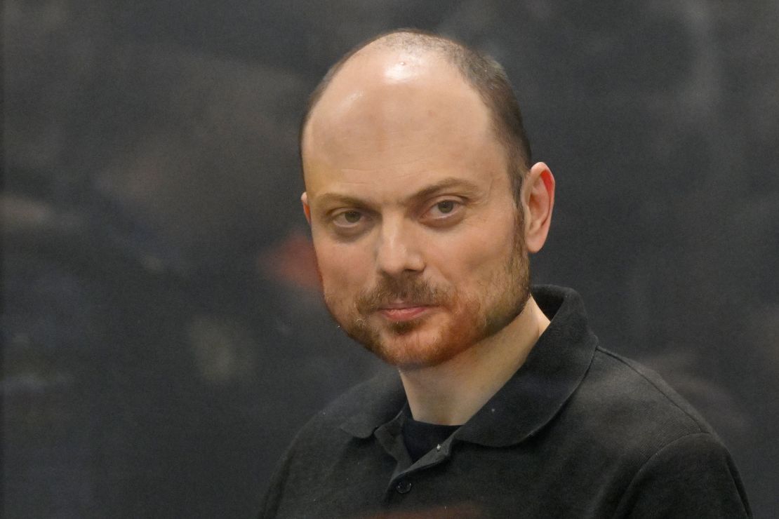 Russian opposition activist Vladimir Kara-Murza appears in a courtroom in Moscow, on July 31, 2023.