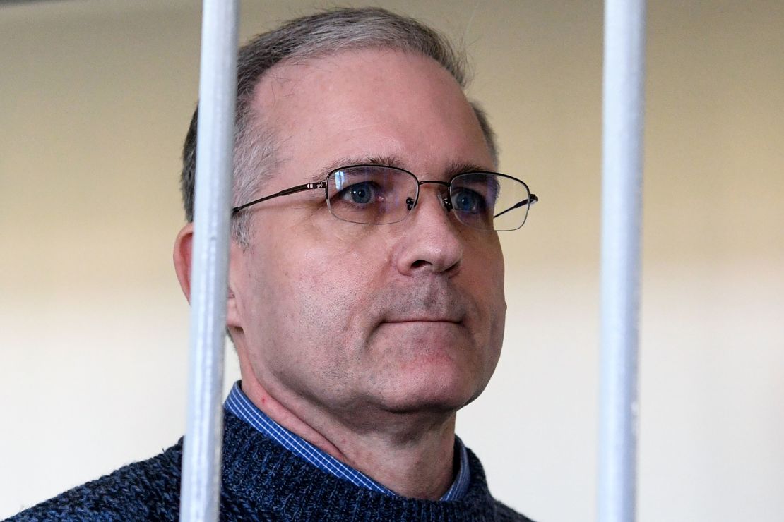 Paul Whelan, a former US Marine accused of spying and arrested in Russia stands inside a defendants' cage during a hearing at a court in Moscow on August 23, 2019.