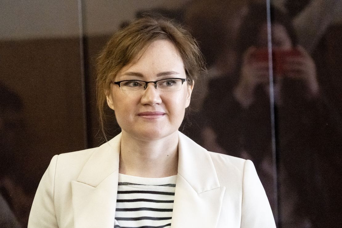 Lilia Chanysheva stands is seen during a hearing at the Kirovskiy District Court in Ufa, Russia, on June 14, 2023.