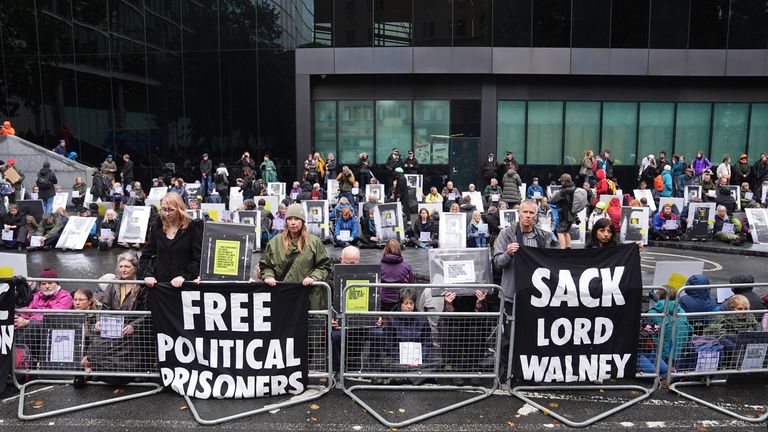 Just Stop Oil supporters outside court on the day of sentencing. Pic: PA