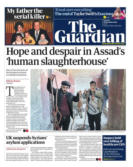 Guardian front page, Tuesday 10 December 2024