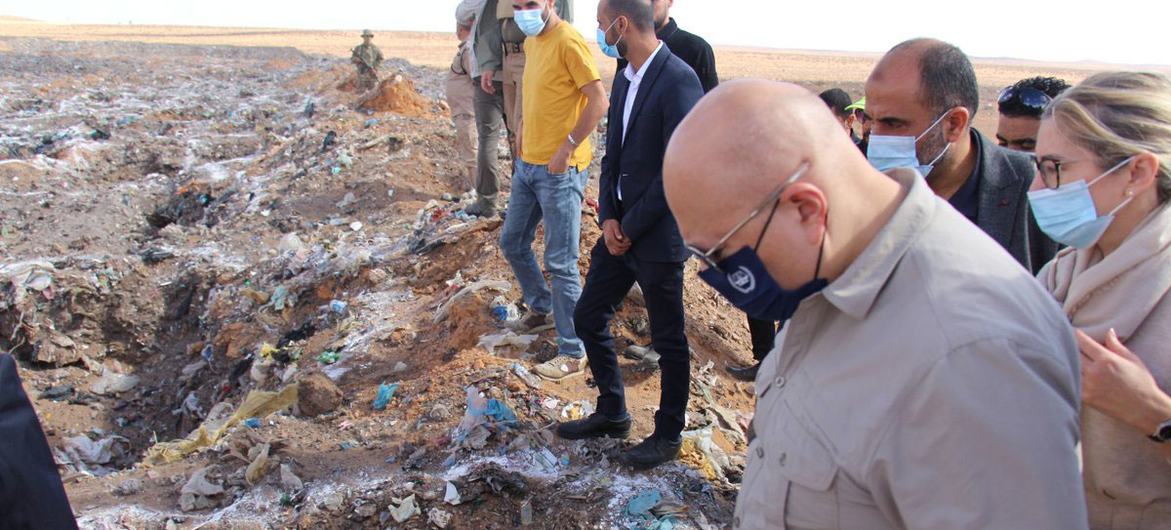 ICC Prosecutor Karim Khan visits the landfill site in Tarhunah, Libya, where over 250 have been identified across a number of mass graves. (file)