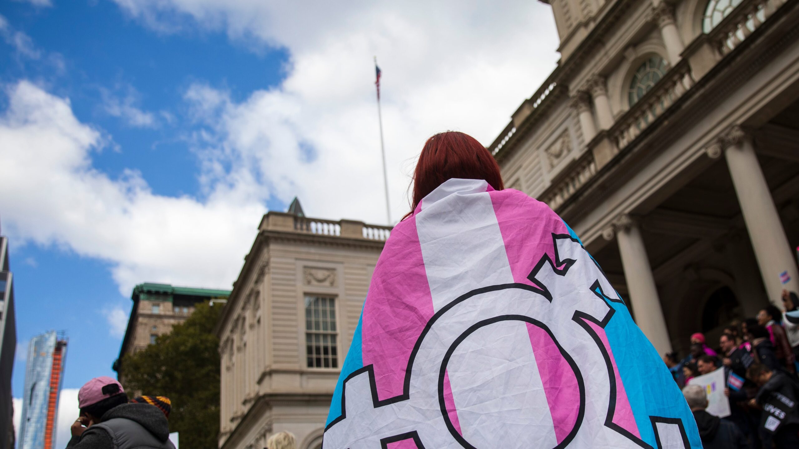 NEW YORK, NY - OCTOBER 24: L.G.B.T. activists and their supporters rally in support of transgender people on the steps of New York City Hall, October 24, 2018 in New York City.