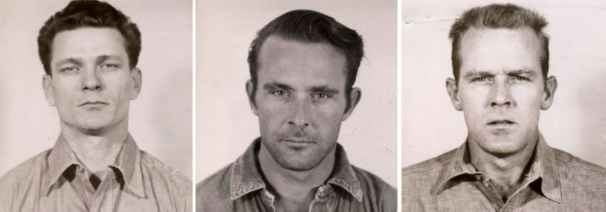 From left to right, Frank Lee Morris, Clarence Anglin and John Anglin are seen in their mugshots.