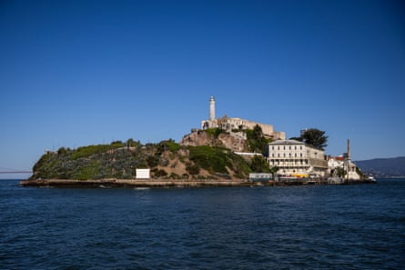 island with tower and building