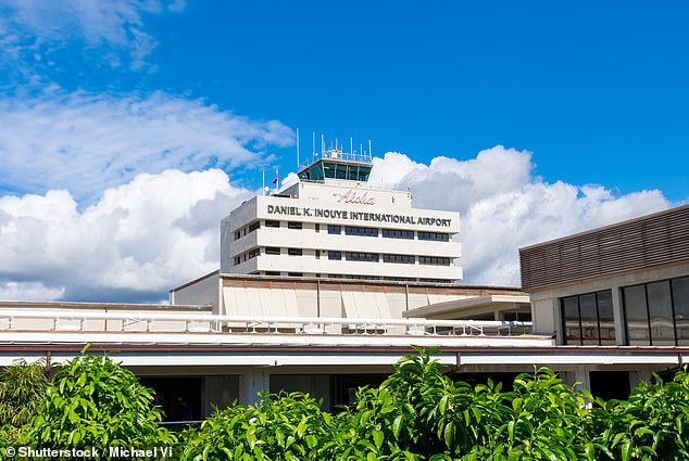Pictured is Daniel K Inouye International Airport in Honolulu, where Ms Saroukos was detained