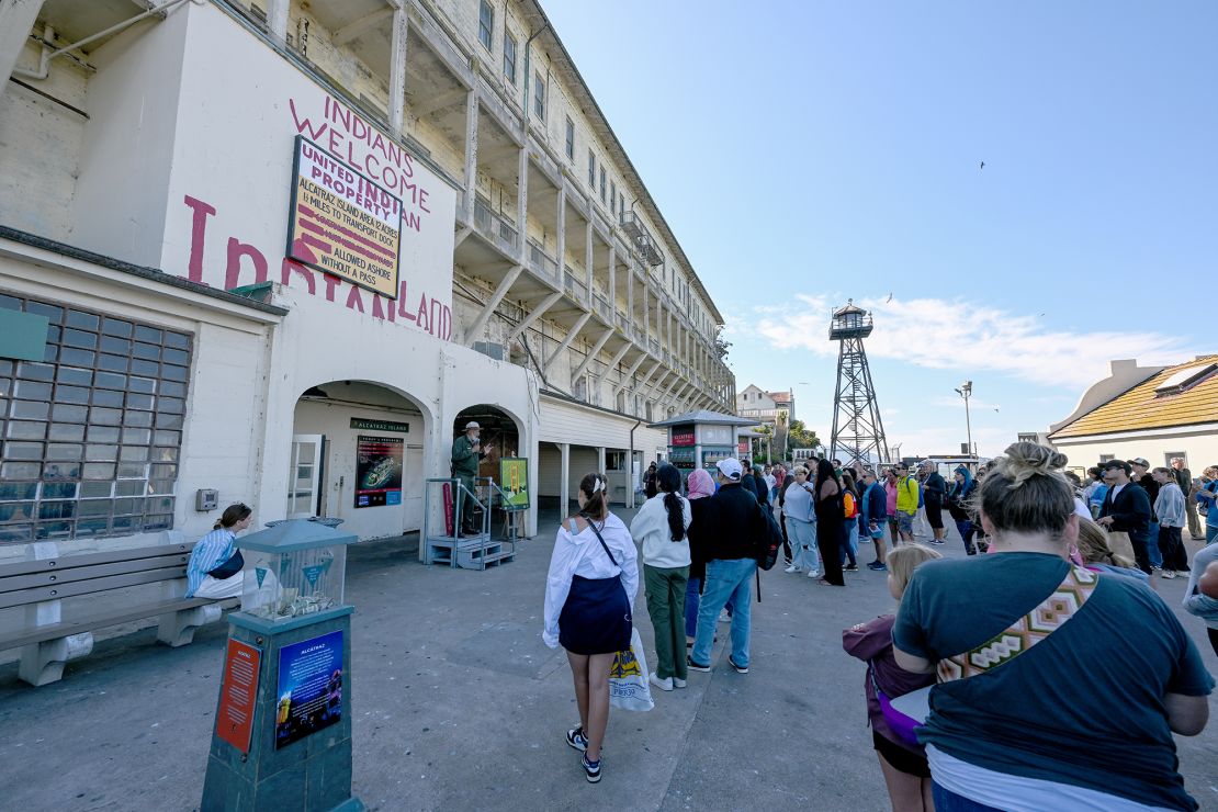 Tourists are seen at Alcatraz Island in August 2023.